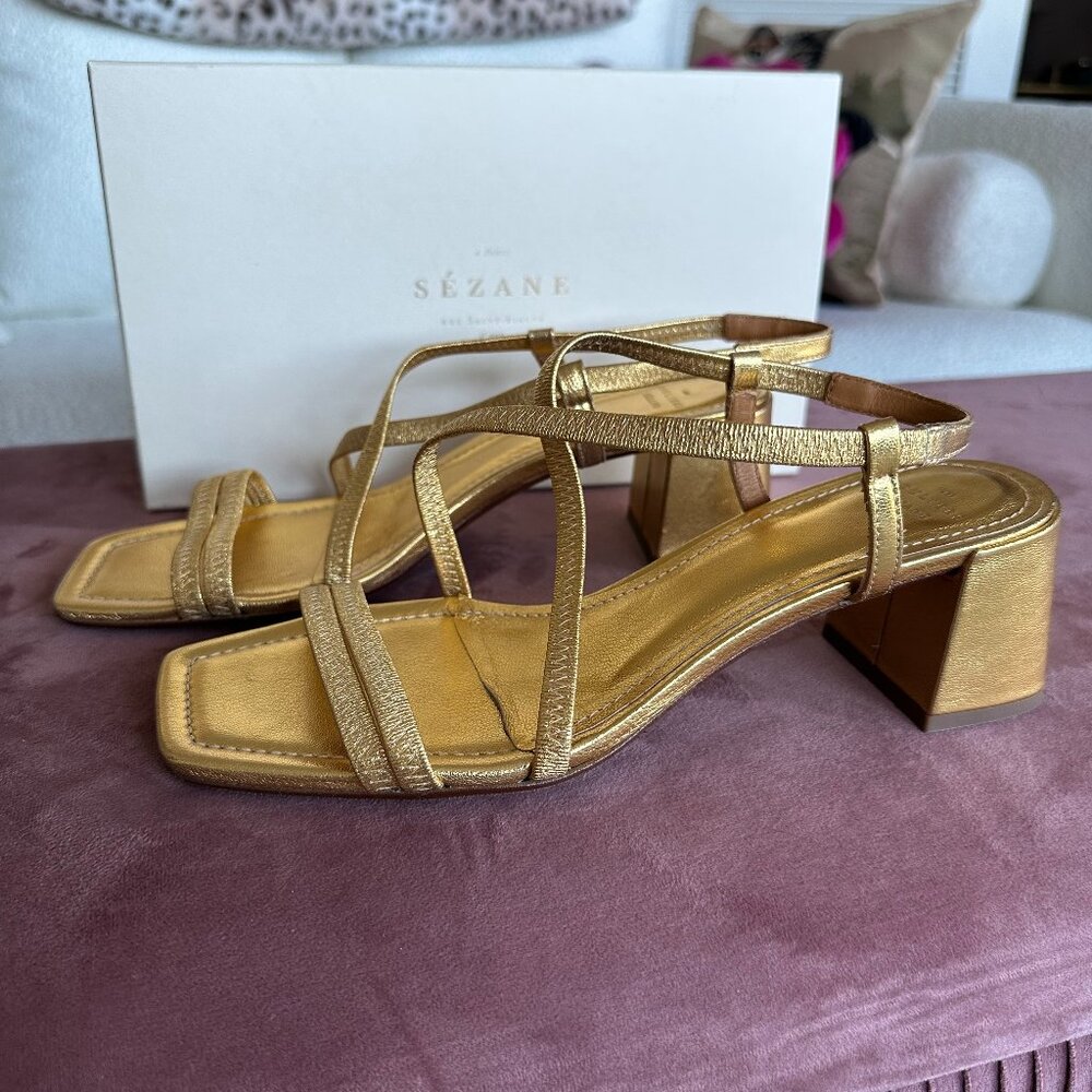 Sezane Pernille Sandals Vintage Gold Metallic - Size 10